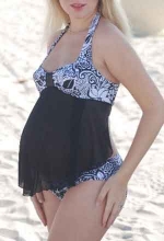 Two Piece Maternity Swimsuit Black and White